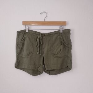 Lucky Brand Green 100% Linen Drawstring Waist Patch Pocket Shorts Size XS